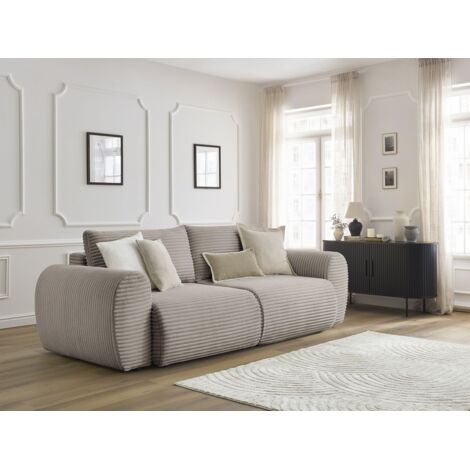 BOBOCHIC - Canapé droit convertible coffre LUCIEN gros côtelé doux Taupe (1/5)