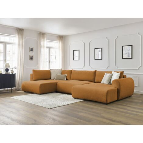 BOBOCHIC - Canapé panoramique convertible coffre LUCIEN tissu lisse Angle droit Jaune (1/5)