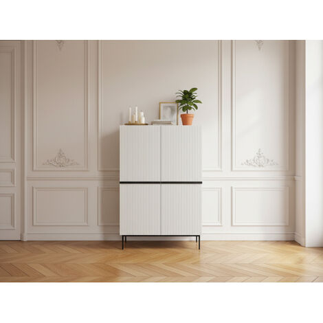 BOBOCHIC - Buffet haut 2 portes 100 cm KASHA Pieds noir   Blanc (1/4)