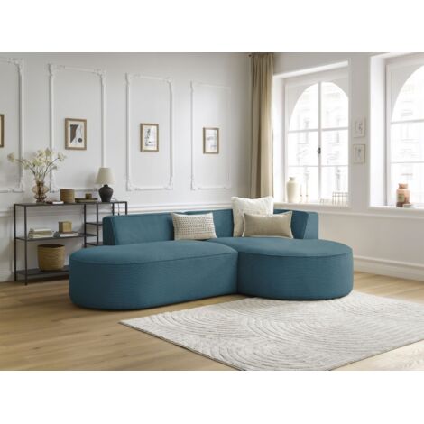 BOBOCHIC - Canapé d'angle fixe ROUSSEAU velours côtelé Angle droit Bleu foncé (1/5)