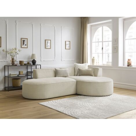 BOBOCHIC - Canapé d'angle fixe ROUSSEAU velours côtelé Angle droit Beige (1/5)