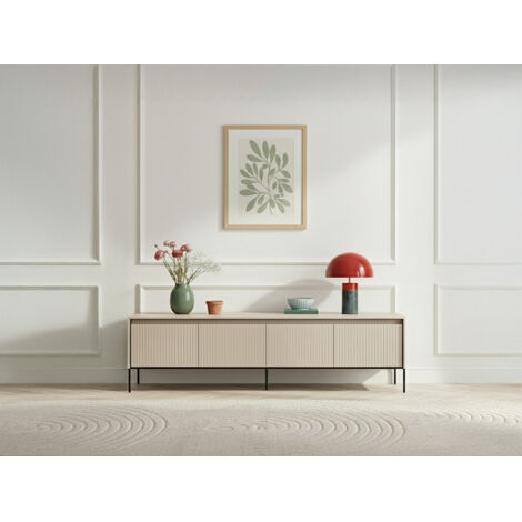 BOBOCHIC - Meuble TV 4 portes 193 cm LENARA avec tasseaux et LED   Beige (1/5)