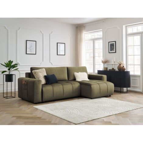 BOBOCHIC - Canapé d'angle réversible convertible coffre ARSENE tissu velours Vert (1/5)