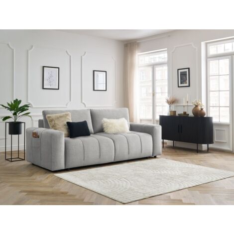 BOBOCHIC - Canapé droit convertible coffre ARSENE tissu velours Gris clair (1/5)