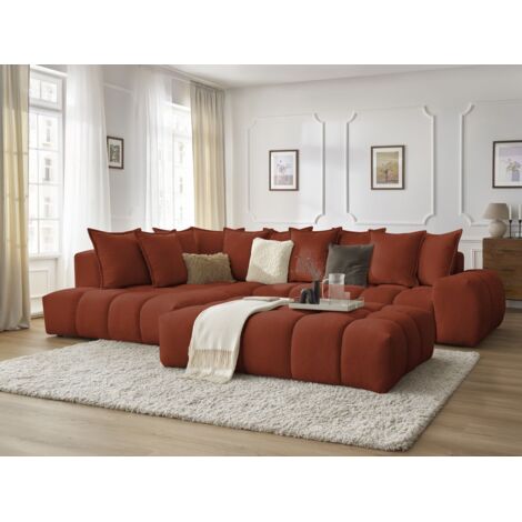 BOBOCHIC - Canapé d'angle fixe EVEREST tissu texturé avec pouf Angle gauche Orange (1/5)