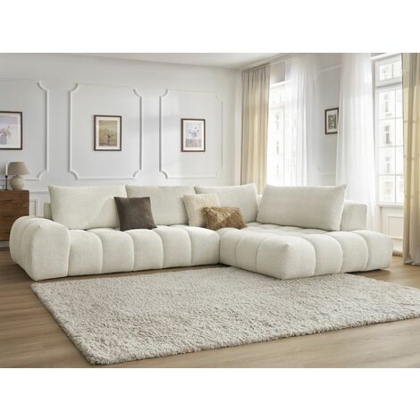Bobochic – Canapé d'angle fixe 4 places tissu chiné – Longueur 352cm – Largeur 210cm – Style moderne – Confort moelleux – Fabrication Europe