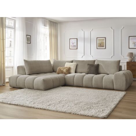 BOBOCHIC - Canapé d'angle fixe EVEREST tissu chiné Angle gauche Taupe