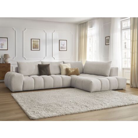 Bobochic – Canapé d'angle fixe 4 places – Tissu texturé déperlant – Longueur 352cm – Largeur 210cm – Style moderne – Confort moelleux