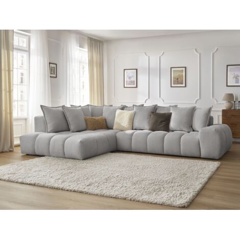 BOBOCHIC - Canapé d'angle fixe EVEREST tissu texturé Angle gauche Gris clair (1/5)