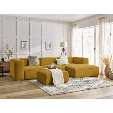 BOBOCHIC - Canapé d'angle fixe ZEPHYR avec pouf Angle droit Jaune (1/5)