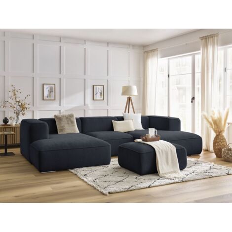 BOBOCHIC - Canapé panoramique fixe ZEPHYR avec pouf Bleu foncé (1/5)