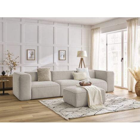 BOBOCHIC - Canapé droit fixe 3 places ZEPHYR avec pouf   Beige (1/5)
