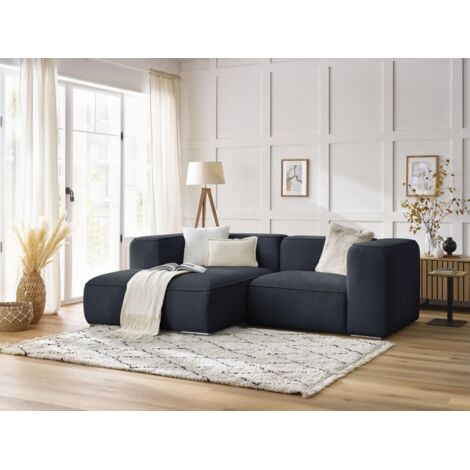 BOBOCHIC - Canapé d'angle fixe compact ZEPHYR Angle gauche Bleu foncé (1/5)