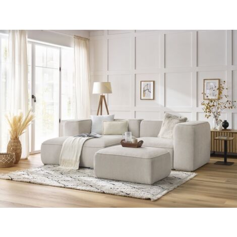 BOBOCHIC - Canapé d'angle fixe compact ZEPHYR avec pouf Angle gauche  Beige (1/5)