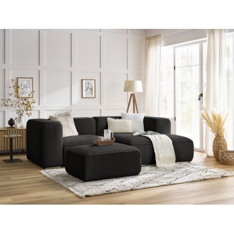BOBOCHIC - Canapé d'angle fixe compact ZEPHYR avec pouf Angle droit Noir (1/5)