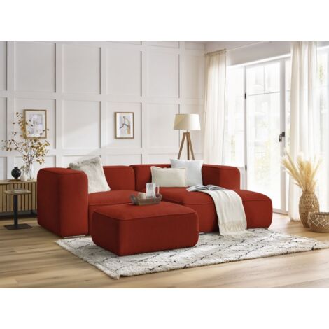 BOBOCHIC - Canapé d'angle fixe compact ZEPHYR avec pouf Angle droit Orange (1/5)