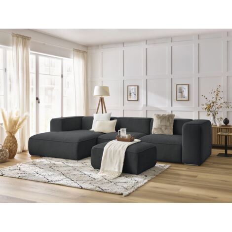 BOBOCHIC - Canapé d'angle fixe ZEPHYR avec pouf Angle gauche Gris foncé (1/5)