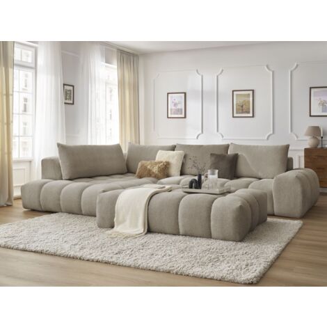 BOBOCHIC - Canapé d'angle fixe EVEREST tissu chiné avec pouf Angle gauche  Taupe (1/5)