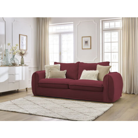 BOBOCHIC - Canapé droit convertible ARCHIMEDE ouverture express déhoussable 140x194 Rouge (1/5)