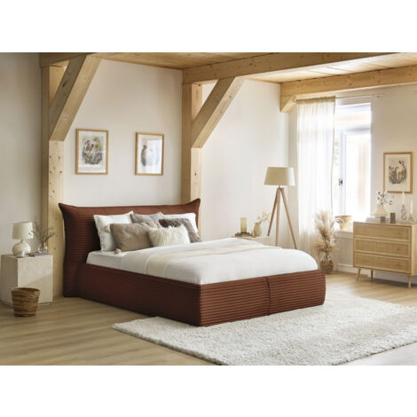 BOBOCHIC - Lit coffre JADE avec tête de lit effet oreiller gros côtelé doux 180x200 Orange (1/5)