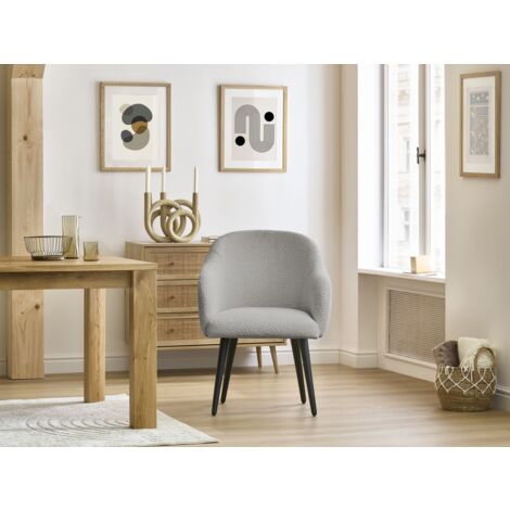 BOBOCHIC - Chaise SOPHIE tissu bouclette et pieds scandinaves noirs Gris clair (1/5)
