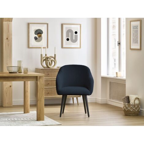 BOBOCHIC - Chaise SOPHIE tissu bouclette et pieds scandinaves noirs Bleu foncé (1/5)