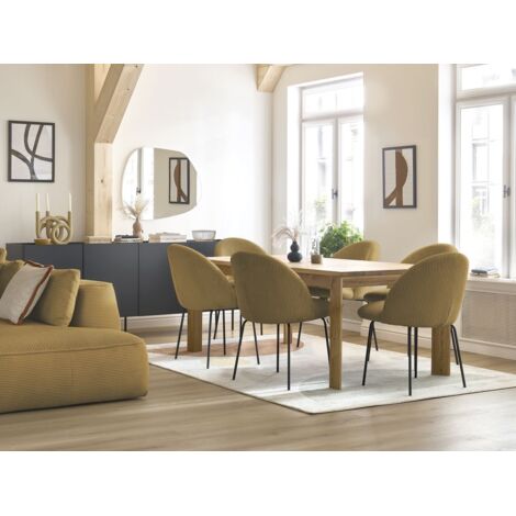 BOBOCHIC - Chaise LALIE tissu velours côtelé et pieds métal noir Jaune (1/5)