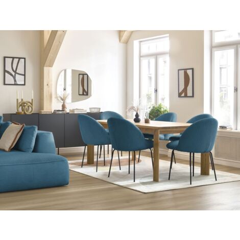 Bobochic – Chaise LALIE en velours côtelé bleu foncé – Pieds métal noir – Hauteur d'assise 56 cm – Confort optimal pour salon moderne (1/5)