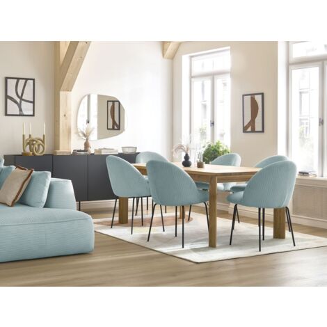 BOBOCHIC - Lot de chaises LALIE tissu velours côtelé et pieds métal noir   Bleu clair (1/5)