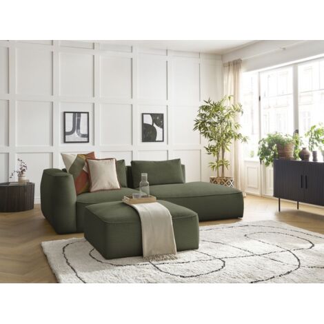 BOBOCHIC - Canapé droit fixe 3 places LEOPOLD velours côtelé avec pouf Accoudoir gauche Vert clair (1/5)