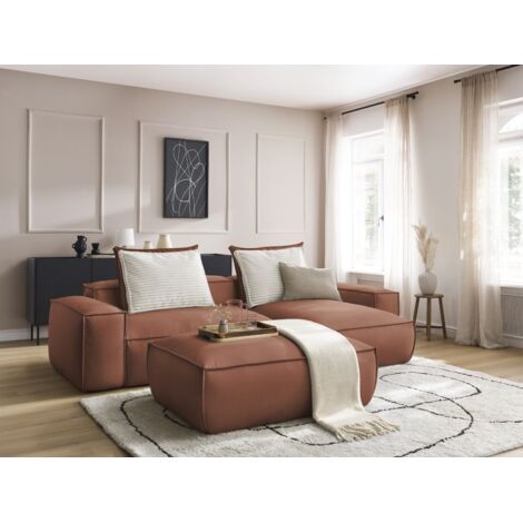 BOBOCHIC - Canapé d'angle réversible ultra moelleux BOHEME cuir végan avec pouf Marron foncé (1/5)