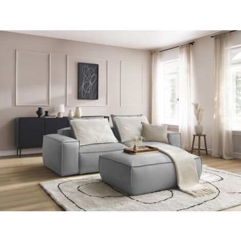 BOBOCHIC - Canapé droit fixe 3 places ultra moelleux BOHEME cuir végan avec pouf Gris clair (1/5)