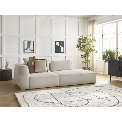 BOBOCHIC - Canapé droit fixe 3 places LEOPOLD tissu texturé Accoudoir gauche  Beige (1/5)