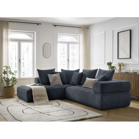 BOBOCHIC - Canapé d'angle L fixe WHESLEY Angle gauche Bleu foncé (1/5)