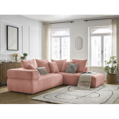 BOBOCHIC - Canapé d'angle L fixe WHESLEY Angle droit Rose (1/5)