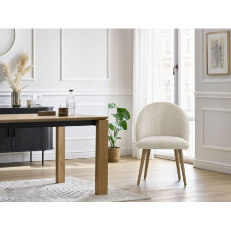 BOBOCHIC - Chaise LALIE tissu velours côtelé et pieds scandinaves bois Beige (1/5)
