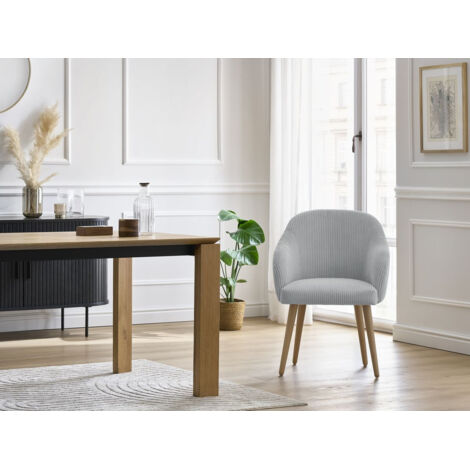 BOBOCHIC - Chaise SOPHIE tissu velours côtelé et pieds scandinaves bois Gris clair (1/5)