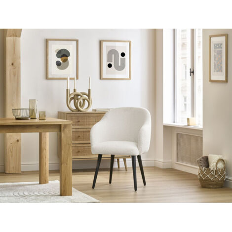 BOBOCHIC - Lot de chaises SOPHIE tissu bouclette et pieds scandinaves noirs Blanc et orange (1/5)