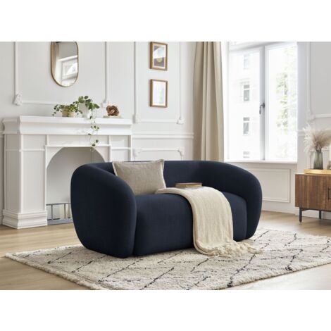 BOBOCHIC - Canapé droit fixe 2 places CELINE tissu lisse   Bleu foncé (1/5)