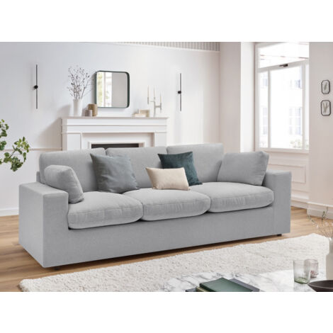 Bobochic – Canapé droit compact 3 places – Tissu polyester gris clair – Structure en bois certifié FSC – Confort moelleux – Dimensions 220x93x80cm (1/5)