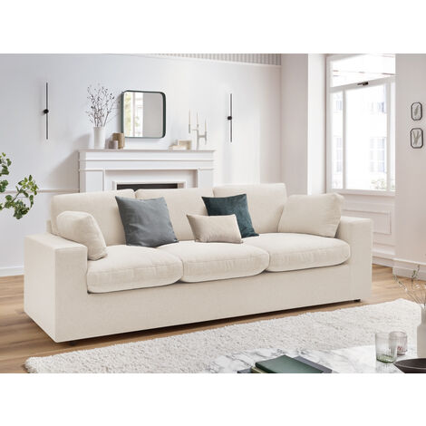 Bobochic – Canapé droit compact 3 places – Tissu polyester beige – Structure en bois certifié FSC – Confort moelleux – Dimensions 220x93x80cm (1/5)