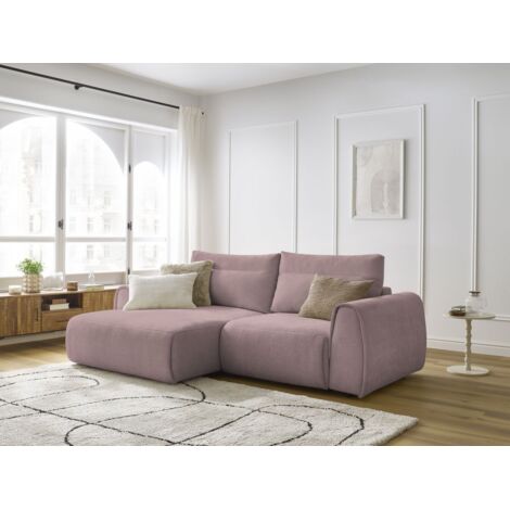 BOBOCHIC - Canapé d'angle fixe compact ADEN Angle gauche Rose (1/5)