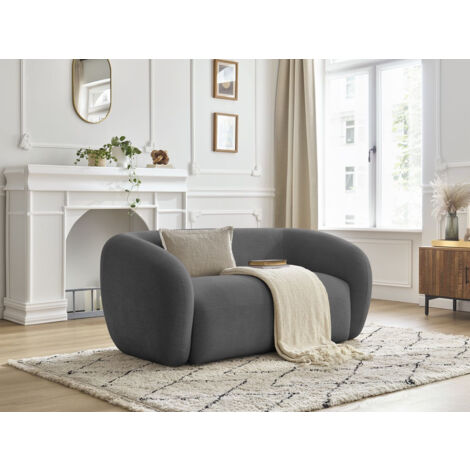 BOBOCHIC - Canapé droit fixe 2 places CELINE tissu lisse Gris foncé (1/5)