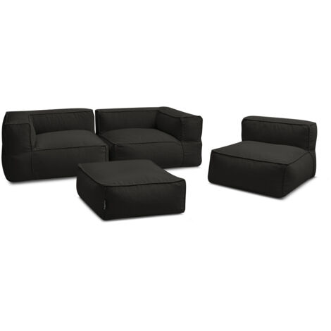 BOBOCHIC - Canapé de jardin modulable GIULIA avec bâche de protection, 2 angles, 1 chauffeuse 1 place et 1 pouf Noir (1/5)