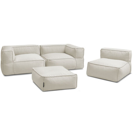 BOBOCHIC - Canapé de jardin modulable GIULIA avec bâche de protection, 2 angles, 1 chauffeuse 1 place et 1 pouf   Beige (1/5)