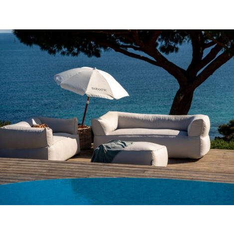 BOBOCHIC - Canapé de jardin droit fixe 3 places NOUR avec pouf avec bâche de protection Jaune (1/5)