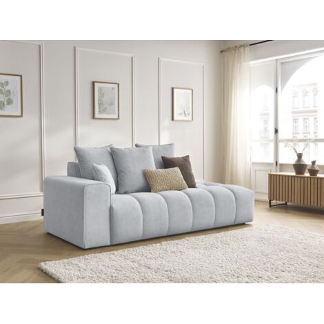 BOBOCHIC - Canapé droit fixe MONT-BLANC velours Accoudoir gauche Gris clair (1/5)