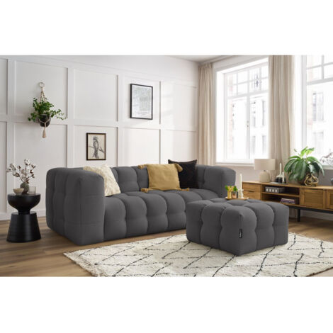 BOBOCHIC - Canapé droit fixe 3 places CLOUD avec pouf Gris foncé (1/5)