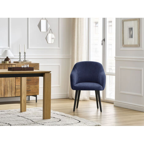 BOBOCHIC - Lot de chaises SOPHIE tissu texturé et pieds scandinaves noirs Bleu foncé (1/5)
