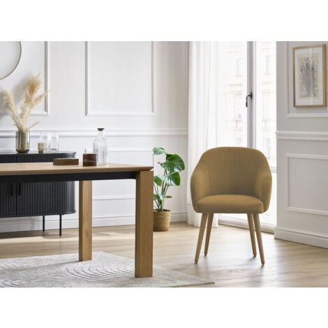 BOBOCHIC - Lot de chaises SOPHIE tissu velours côtelé et pieds scandinaves bois Gris foncé et jaune (1/5)